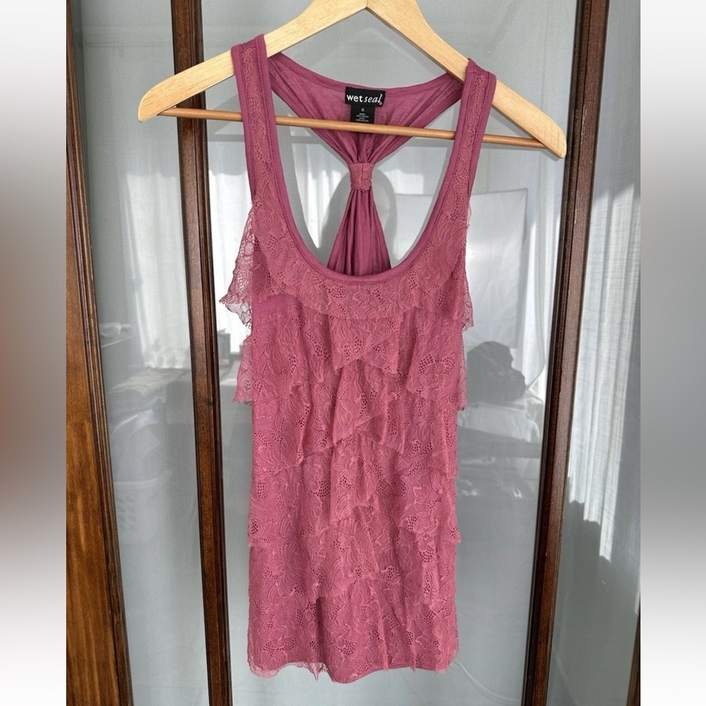 VTG‎ Wet Seal Y2K Lace Camisole Tank Top Small Whimsy Goth Fairy Pink Ruffles